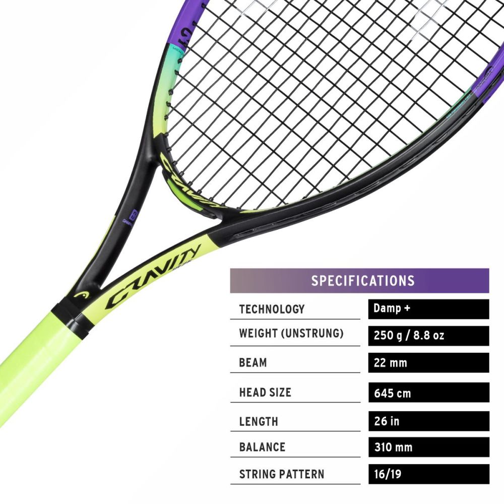Head IG Gravity Jr. 26 Tennis Racquet (Purple/Black/Yellow) – Noah Sports