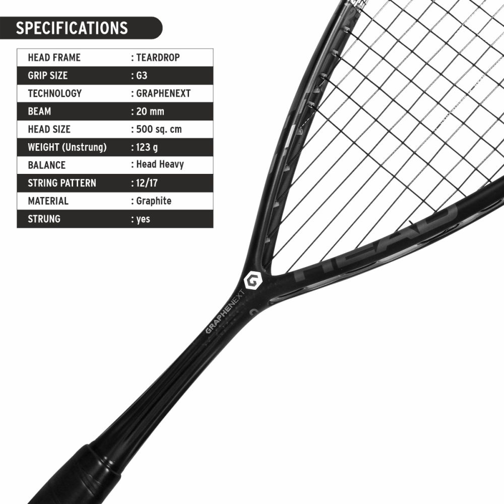 Squash Rackets For Sale Head Graphene XT Hurricane 123 Squash Racquet (Black) – Noah Sports